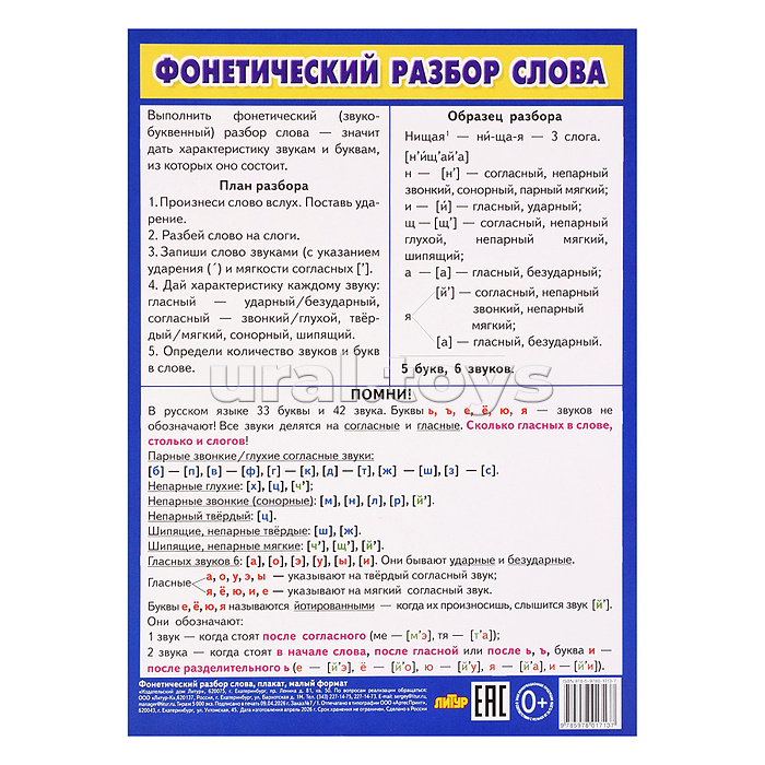 Плакат Фонетический разбор слова
