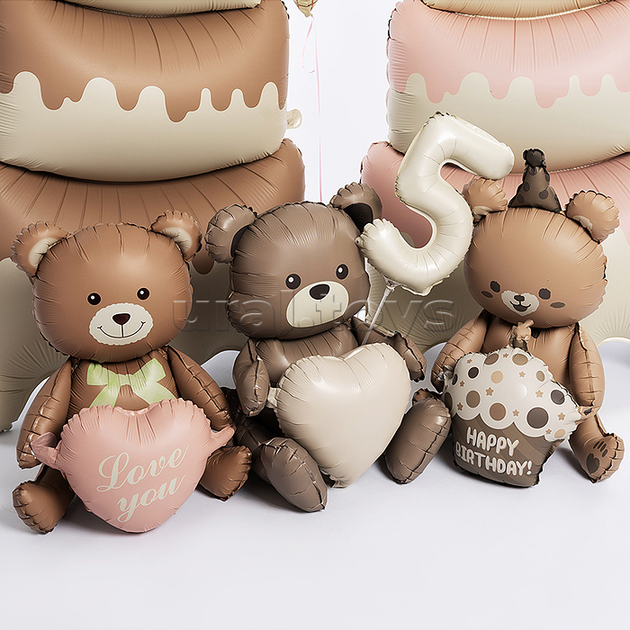 Шар (23''/58 см) Фигура 3D, Мишка с капкейком, Бежевый, Сатин, 1 шт. в уп.
