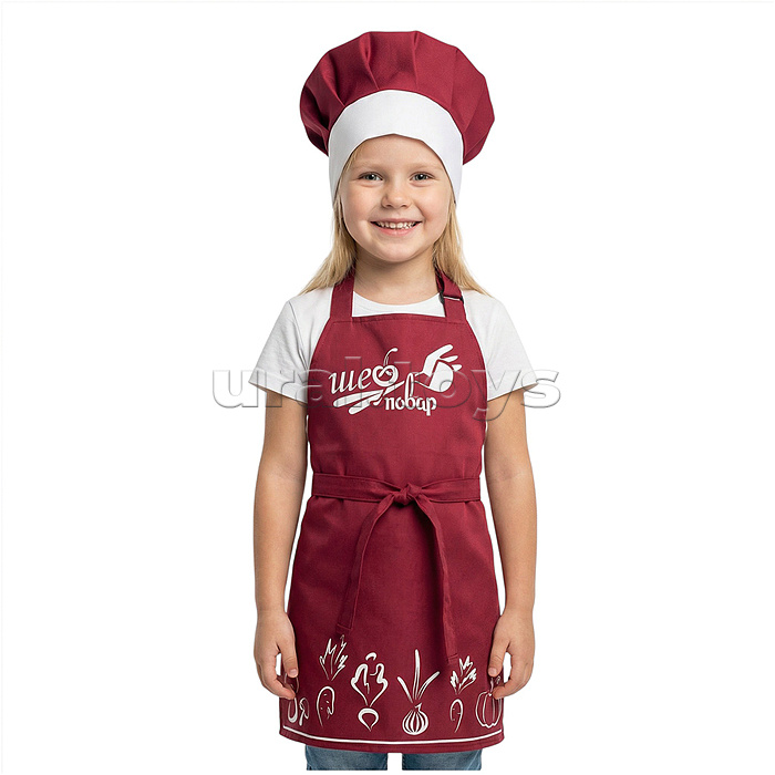 Набор "Шеф-повар" (20 предметов) (фартук, колпак,посуда) бордовый