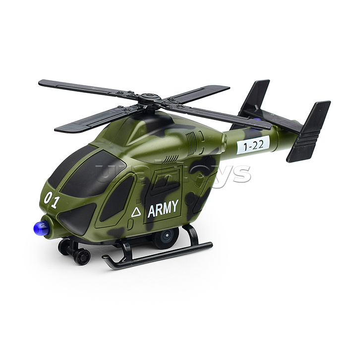 Машина "Военный эвакуатор" с вертолетом, (свет, звук) в коробке