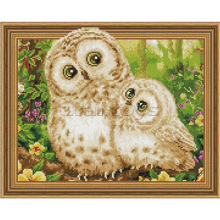 Алмазная мозаика 3D с нанесенной рамкой 40х50 "Совушка" (28 цветов)