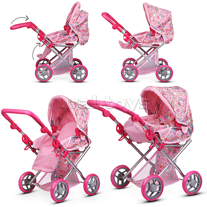 Коляска для кукол, металлическая, складная, с сумкой-переноской, корзиной и складным козырьком в пакете