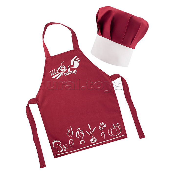 Набор "Шеф-повар" (20 предметов) (фартук, колпак,посуда) бордовый