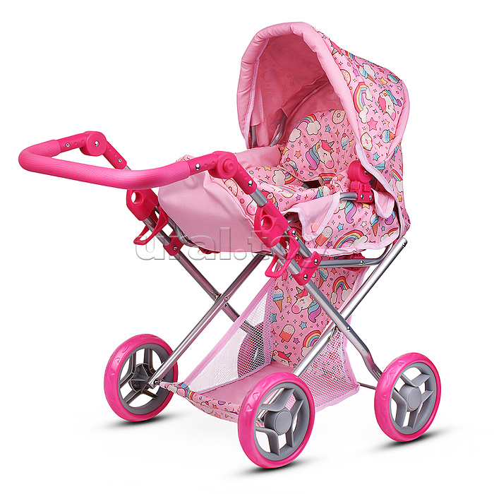 Коляска для кукол, металлическая, складная, с сумкой-переноской, корзиной и складным козырьком в пакете