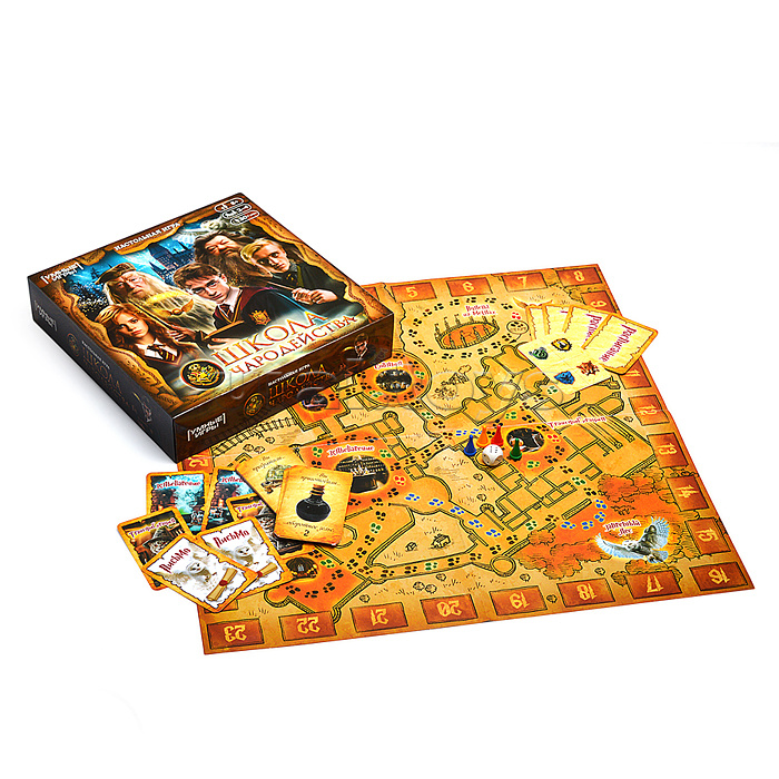 Настольная игра-ходилка "Школа чародейства" квадрат 40 карточек. 250х250х55мм