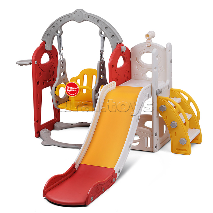 Комплект детский "Космический стиль" (горка и качель) цвет красный.