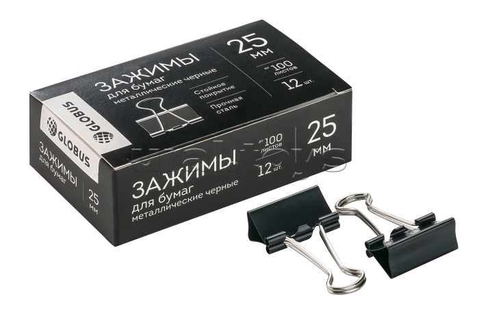 Зажимы для бумаг "Quality" 25 мм 12 шт.,черные