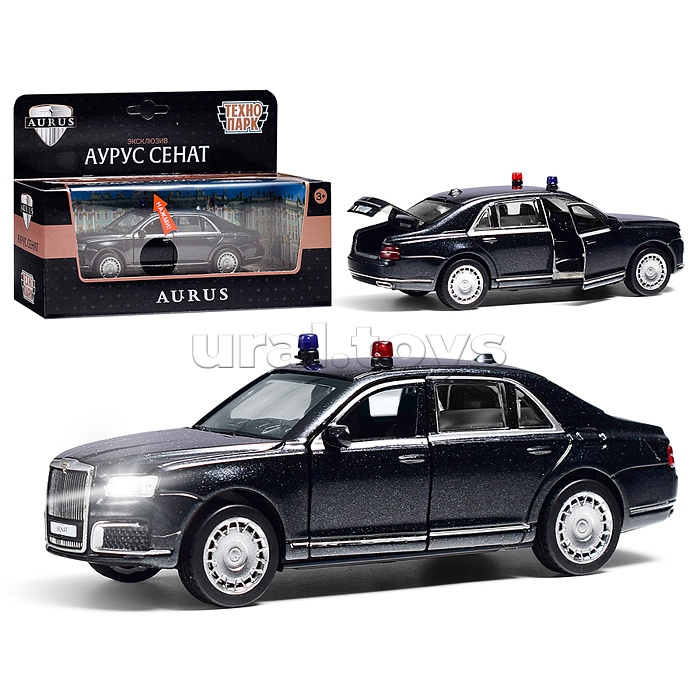 Машина металл Аурус Сенат 13,5 см (свет-звук, черный) инерц, в коробке