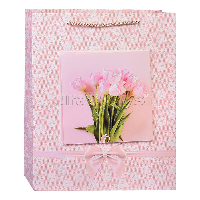 Пакет подарочный "Нежные тюльпаны" 26x10x32 см