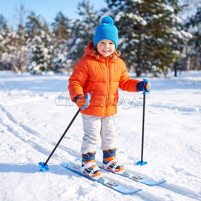Лыжи детские "Пингвин на лыжах" ROCKET SKI KIDS 75/75 см, универсальное крепление, с палками