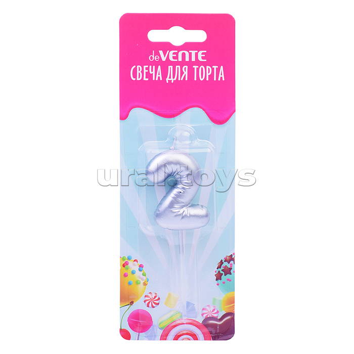 Свеча-цифра для торта "Воздушный шарик" 2, размер свечки 4,2x3,0x1,4 см, цвет серебристый, в пластиковой коробке с подвесом