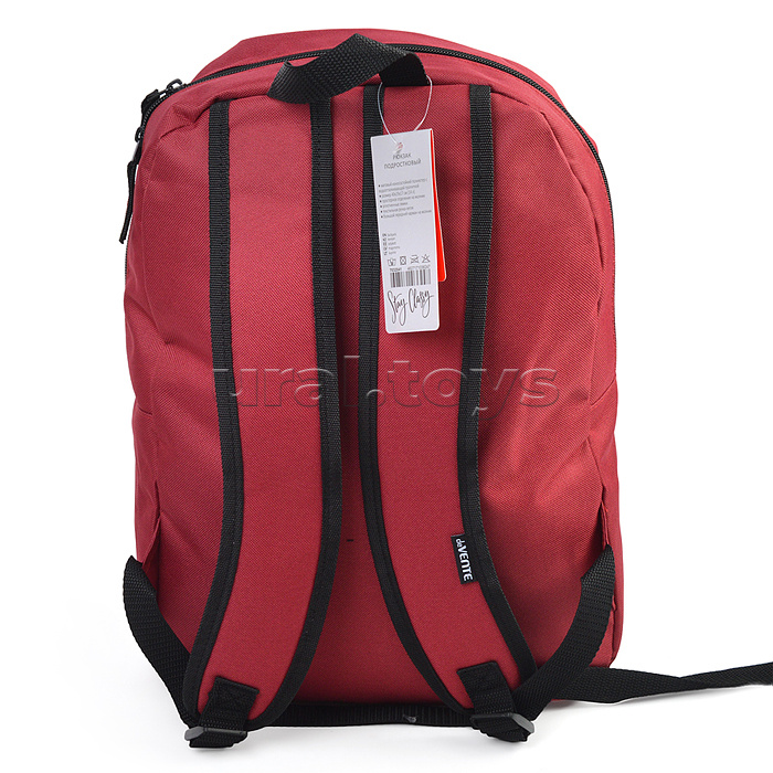 Рюкзак "Red" подростковый 40x29x17 см (14 л) 250 г, 1 отделение на молнии, 1 передний карман, бордовый