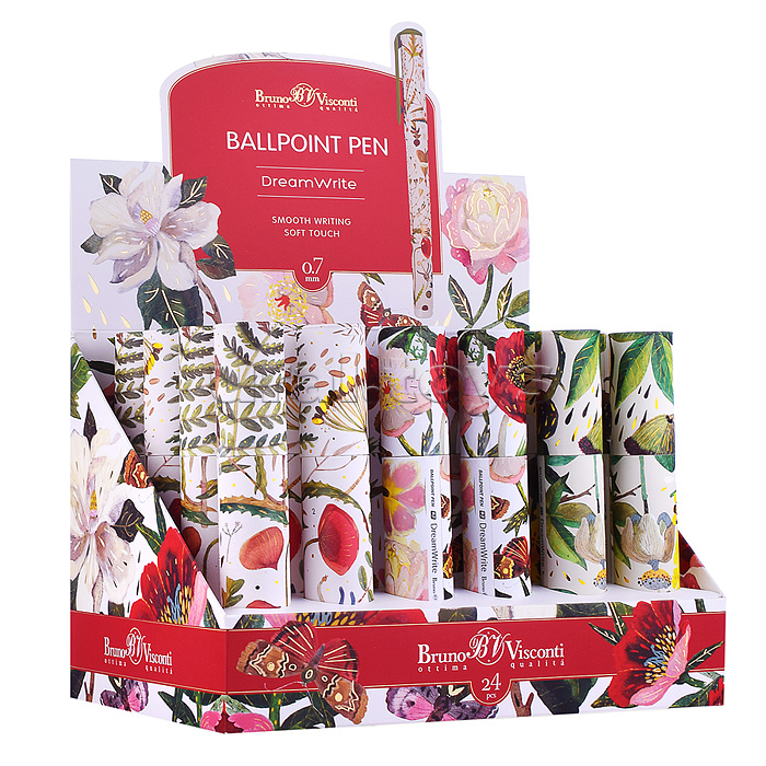 Ручка шариковая "DreamWrite. Flora.Bloom flowers" 0.7 мм, синяя, 3 вида