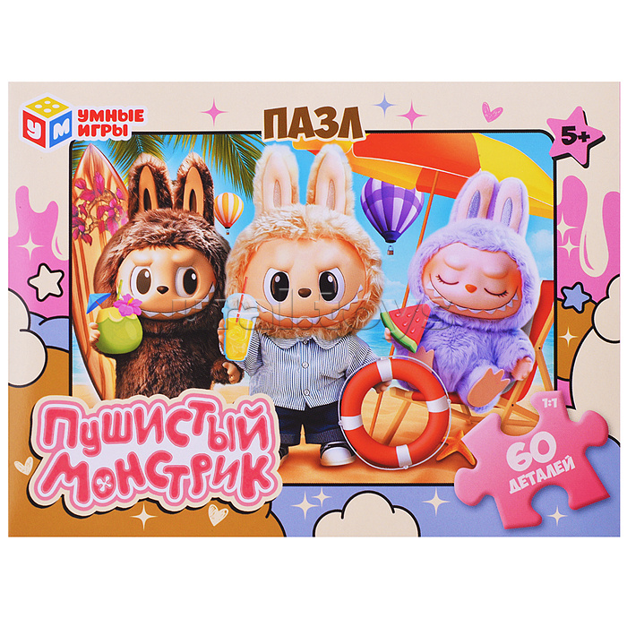 Пазлы 60 "Пушистый монстрик" 190х141х35 мм.