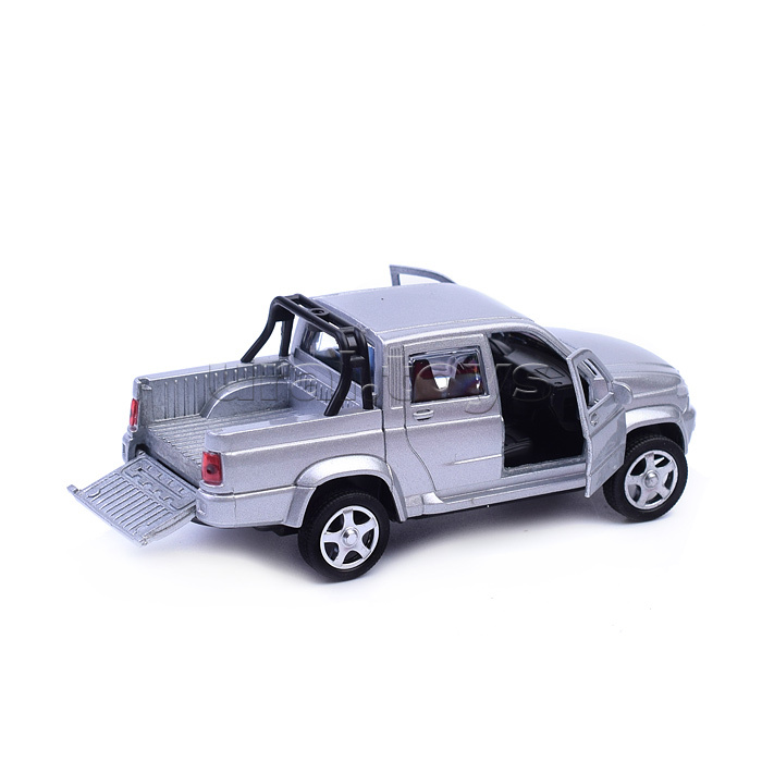 Машина металл. "УАЗ пикап" 12 см, двери, багаж, инерц, серебристый