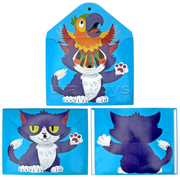 Папка-конверт на кнопке А4, пластик "Кот" 180 мкм, двусторонняя печать