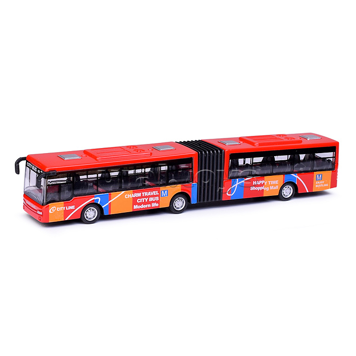 Автобус металлический городской с гармошкой, инерционный, масштаб 1:64 (красный)