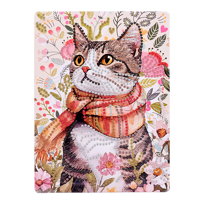 Мозаика алмазная "Котик в шарфе" 15*20см