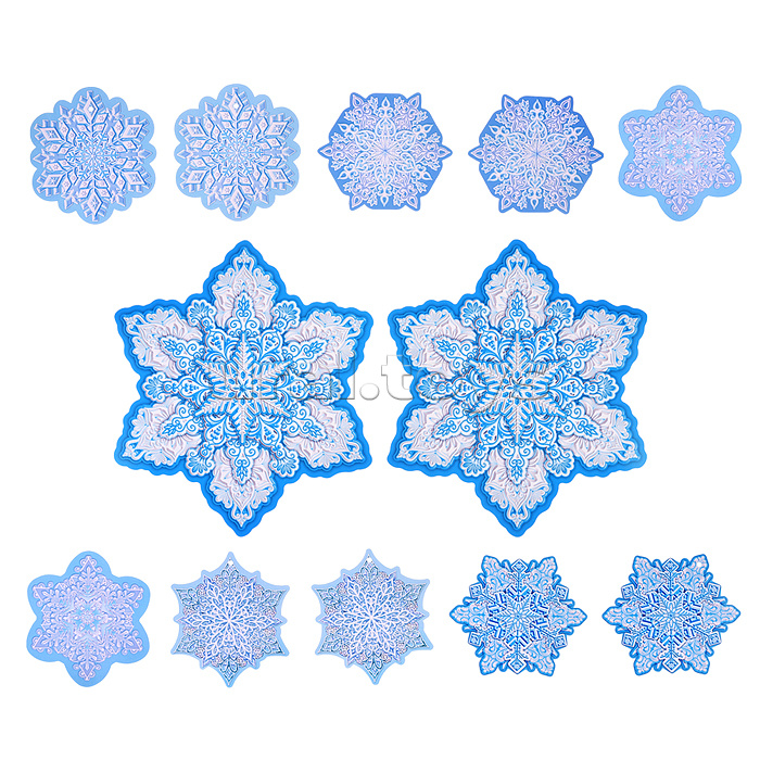 Комплект новогодних снежинок (6 видов снежинок по 2 шт.)