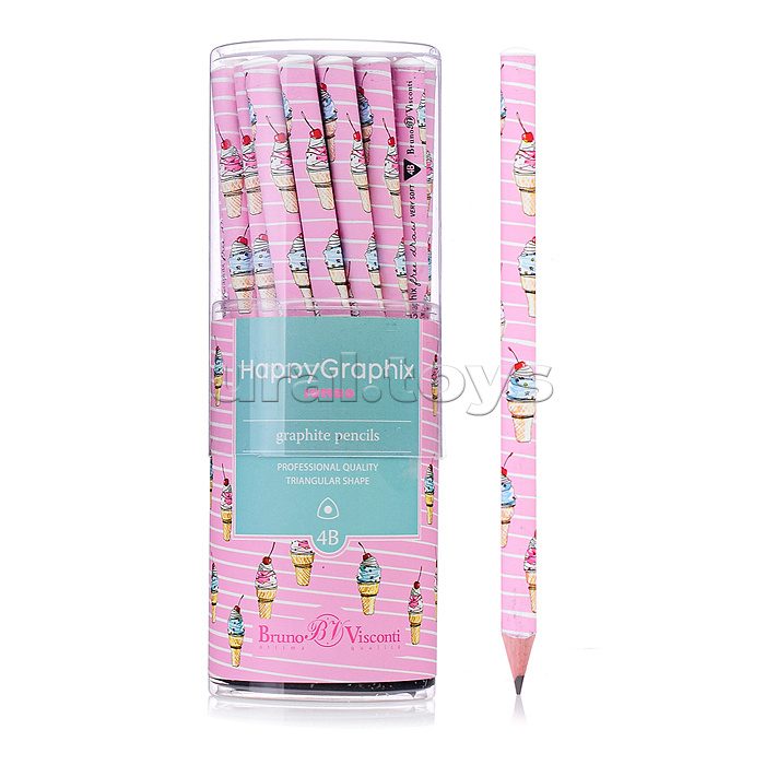 Карандаш чернографитовый "HappyGraphix Мороженое. Сахарный рожок" 4В супер мягкий, 3,5 мм Карандаш чернографитовый "HappyGraphix Мороженое. Сахарный рожок" 4В супер мягкий, 3,5 мм