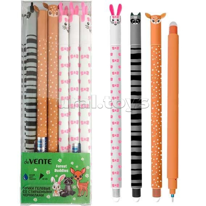 Ручка гелевая стираемая "Forest Buddies" d=0,5 мм, корпус с эффектом Velvet-Touch, синяя