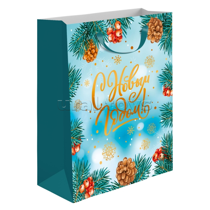 Пакет бумажный подарочный BC "Новый Год" матовая ламинация, тиснение фольгой, 20х24х11,5