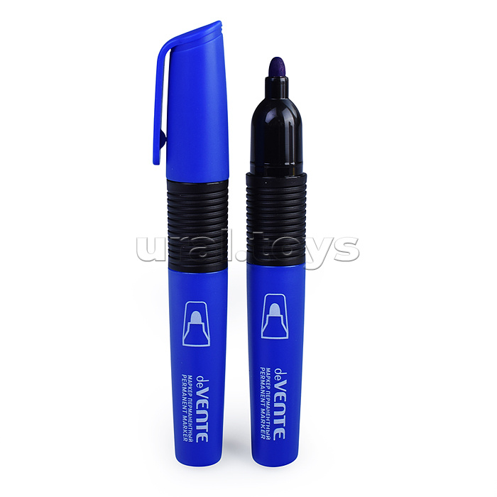 Маркер перманентный, круглый корпус с каучуковыми вставками, пулевидный наконечник, ширина линии 3 мм, синий