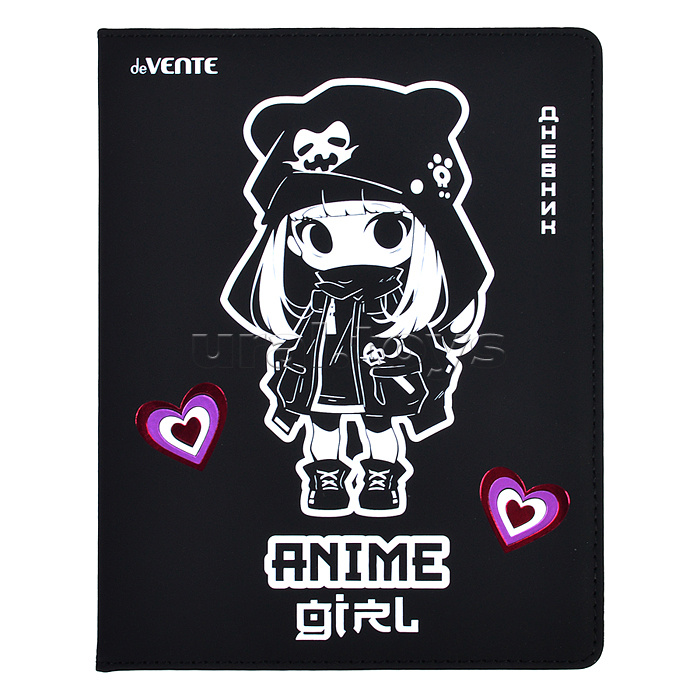 Дневник 1-11 кл. "Anime Girl" 48 листов, белая бумага 80 г/м2, печать в 1 краску, твердая обложка из искусственной кожи с поролоном, шелкография, отстрочка, 1 ляссе Дневник 1-11 кл. "Anime Girl" 48 листов, белая бумага 80 г/м2, печать в 1 краску, твердая обложка из искусственной кожи с поролоном, шелкография, отстрочка, 1 ляссе