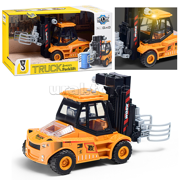 Машина "Вилочный погрузчик 3" 1:43 ( свет,звук) в крорбке