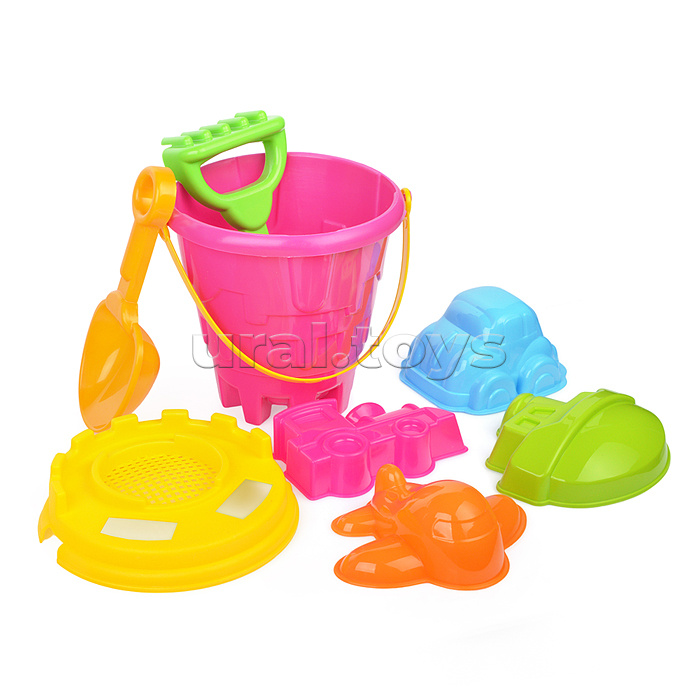Набор песочный №9 (ведро+лопатка+грабли+фомочки транспорт 4 шт.)