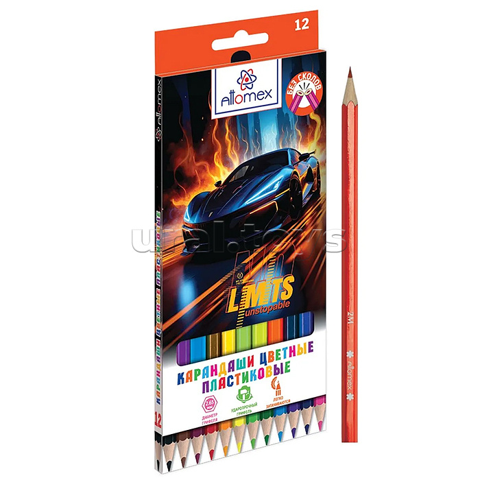 Карандаши цветные пластиковые "No Limits"  12 цветов, 2М, диаметр грифеля 2,65 мм, шестигранные, в картонной коробке