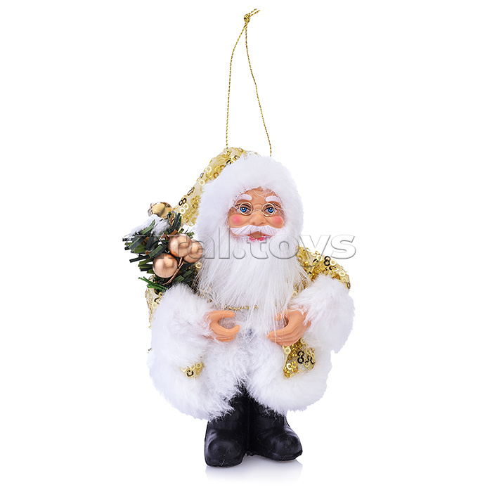Новогодняя подвесная фигурка "Дед Мороз В золотистой шубке" (ПВХ, полиэстер)