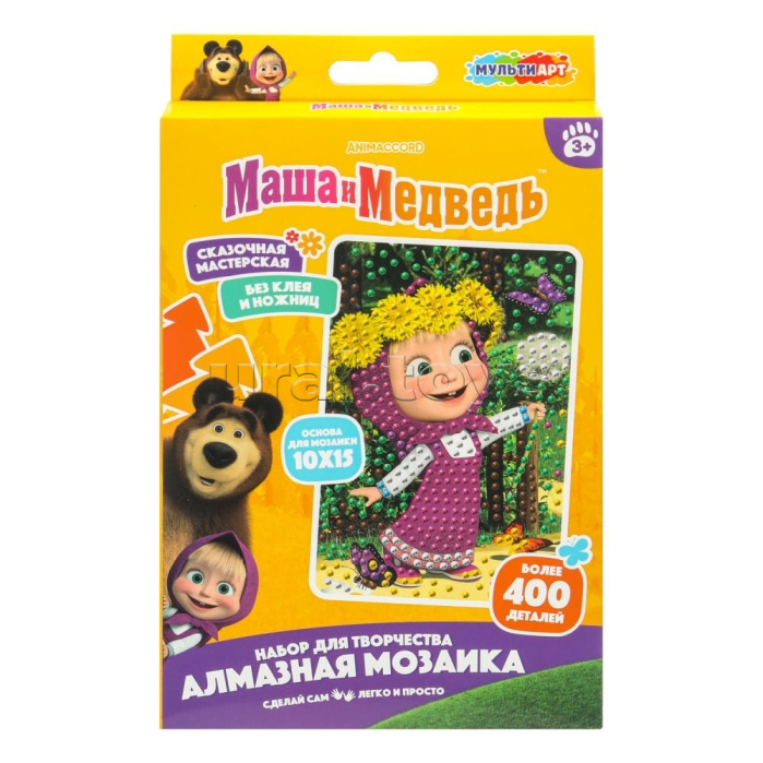 Алмазная мозаика "Маша и Медведь" 10*15 см,