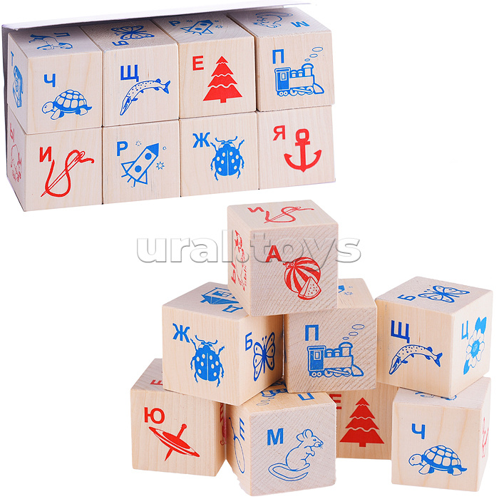 Кубики Алфавит и рисунок, 8 шт