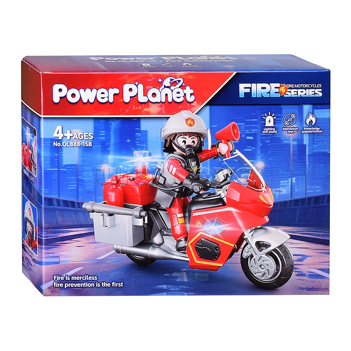 Конструктор "Пожарный мотоцикл" с фигуркой пожарника, в коробке