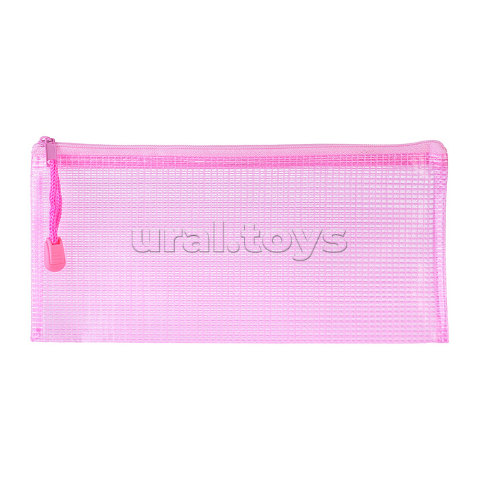 Папка на молнии DL (235x108 мм) тонированный армированный ПВХ 280 мкм, цветная текстильная молния, 4 цвета ассорти