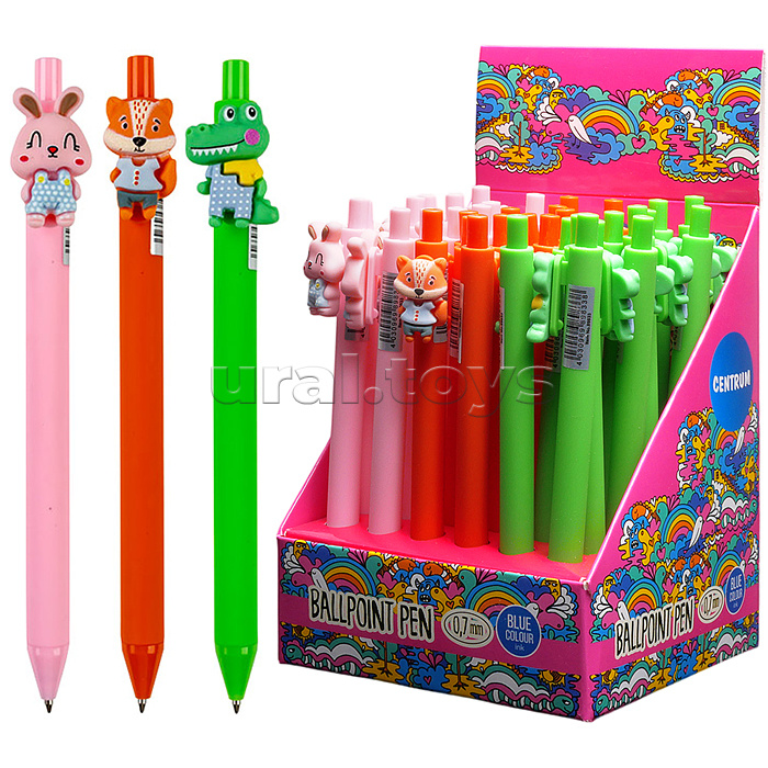 Ручка шариковая автоматическая "Cute animals" синие чернила 0.7мм в дисплее