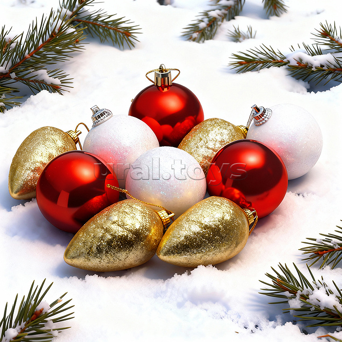 Набор новогодних украшений (золотые шишки, красные/белые шарики, 10шт х 5см)