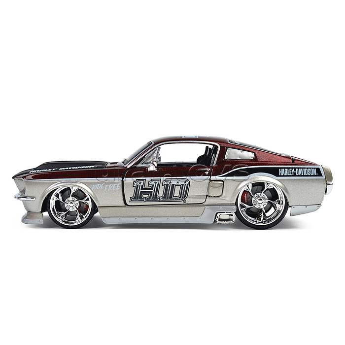 Кастомизированная машинка die-cast Harley-Davidson 1967 Ford Mustang GT, 1:24, чёрно-оранжевая