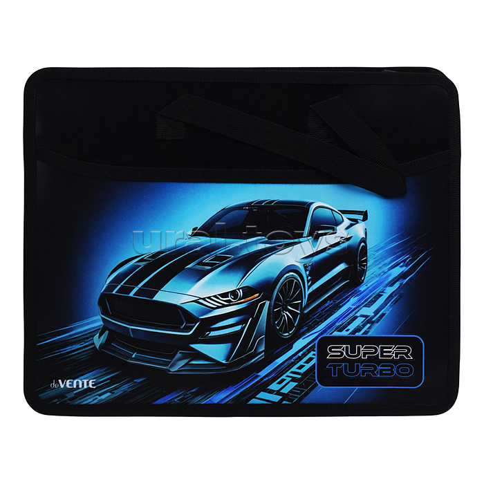 Папка для тетрадей, ИЗО и технологии "Super Turbo" A4 (33,5x26x10 см) с текстильным расширением 10 см, с карманом А4 спереди, на молнии сверху, пластик 400 мкм, текстильные ручки, в пластиковом пакете