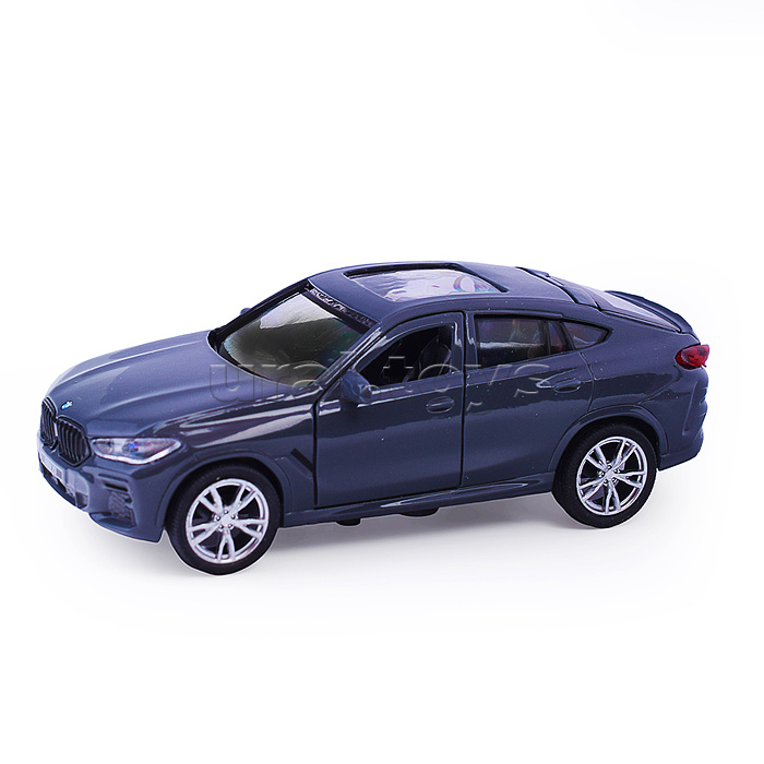 Машина металл BMW X6 12 см, (двери, багаж, темно серый) инерц, в коробке