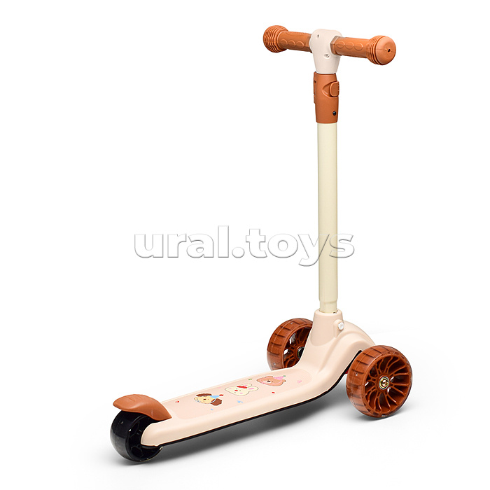 Самокат 3-х кол., PU, цвет коричневый