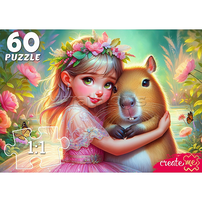 Пазлы 60 "Девочка с капибарой"