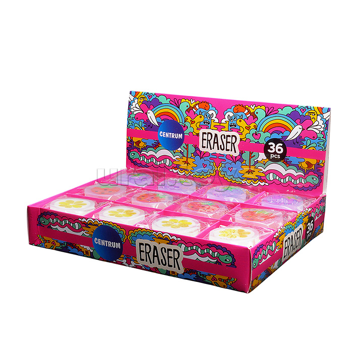 Ластик из синтетического каучука 35х35х10мм, цвета в ассортименте, в индивидуальной упаковке