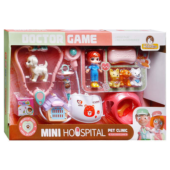Набор доктор "Играем в больницу" с животными, в коробке