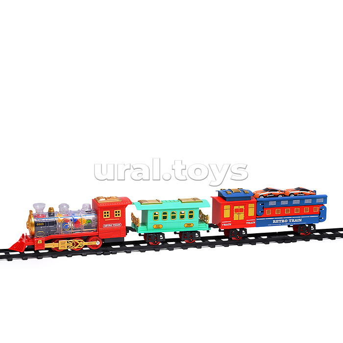 Железная дорога 2 в 1 "Ретро поезд" с подсветкой и эффектом дыма, в коробке