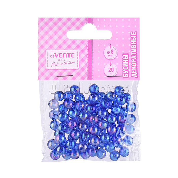 Бусины декоративные "DIY Ocean Blue" пластиковые, 8 мм, 20 г, синие, в пластиковом пакете с блистерным подвесом