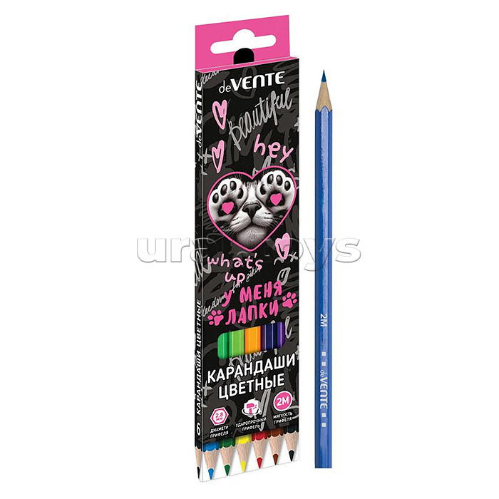 Карандаши цветные "У меня лапки" 06 цветов, 2М, диаметр грифеля 2,8 мм, шестигранные, в картонной коробке