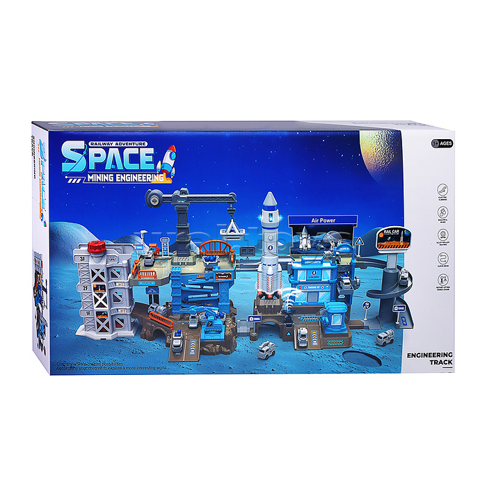 Трек  "Космическая станция" (свет, звук, 4 машины металл) в коробке