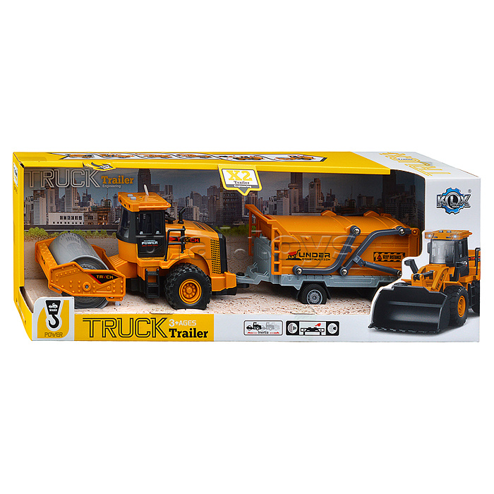 Машина "Асфальтоукладчик" с прицепом (свет,звук) в коробке